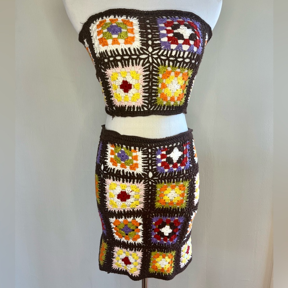 Francesca’s Multicolor Crochet Pencil Skirt and Tube Top Set